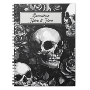 Caderno Espiral Crânios Góticos E Rosas Pretos
