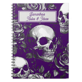 Caderno Espiral Crânios Góticos E Rosas Roxos