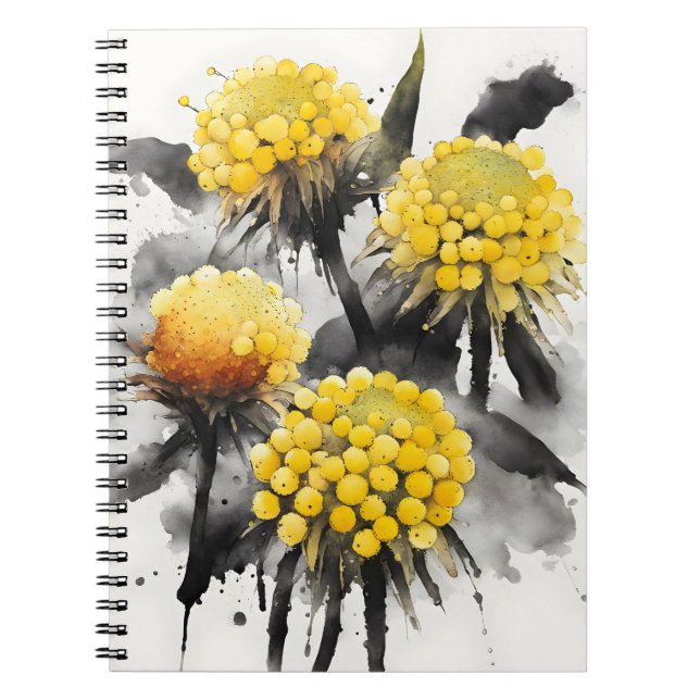 Caderno Espiral Craspedia - Flores aquarela (Frente)