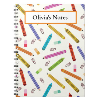 Caderno Espiral Crayons e padrão de lápis personalizado escolar