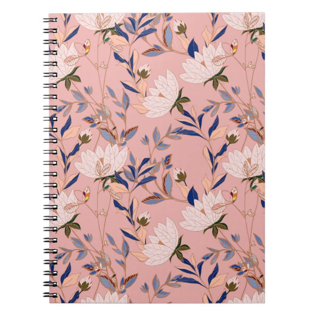 Caderno Espiral Cream Beige Lily: Fundo sem costura rosa (Frente)