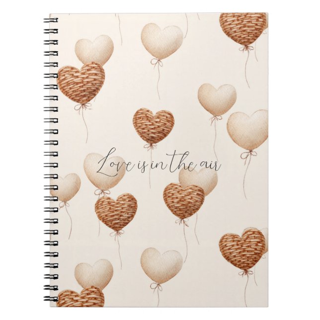 Caderno Espiral Cream Brown Heart Balloons Love in the Air (Frente)