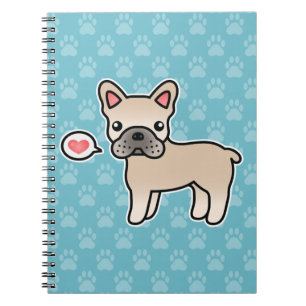 Caderno Espiral Cream Cartoon French Buldog Love