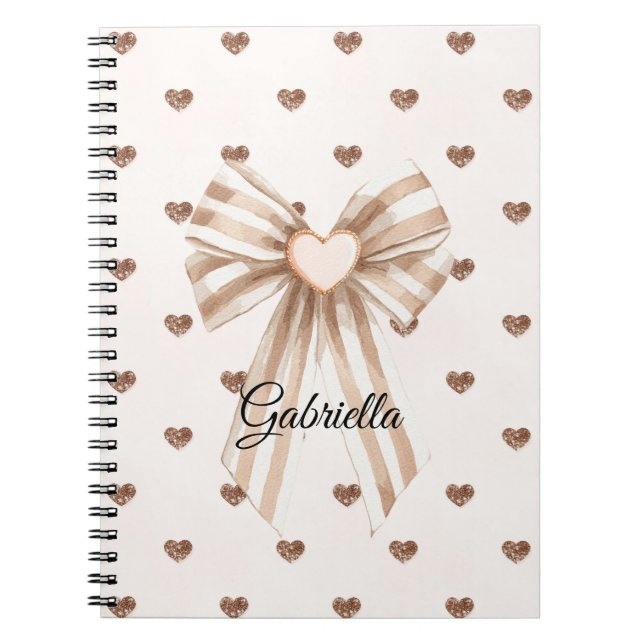 Caderno Espiral Cream Cocoa Bow Blush Pink Glitter Hearts (Frente)