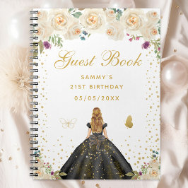 Caderno Espiral Cream Floral Blona Hair Princesa Livro de Convidad
