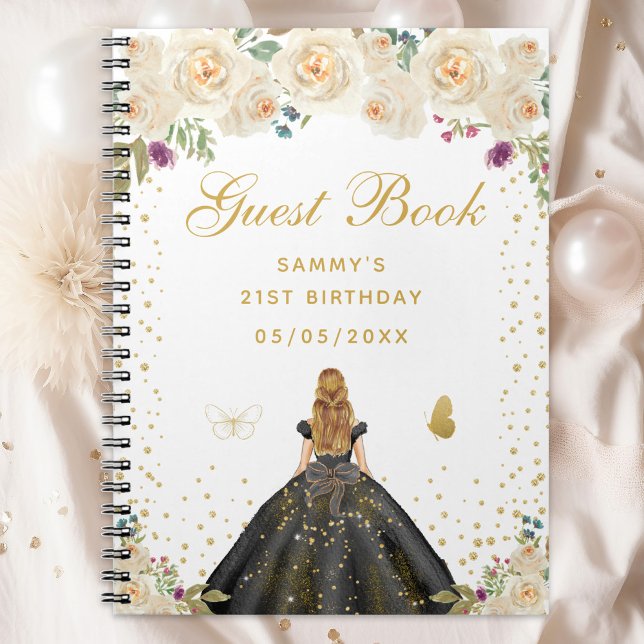 Caderno Espiral Cream Floral Blona Hair Princesa Livro de Convidad (Criador carregado)