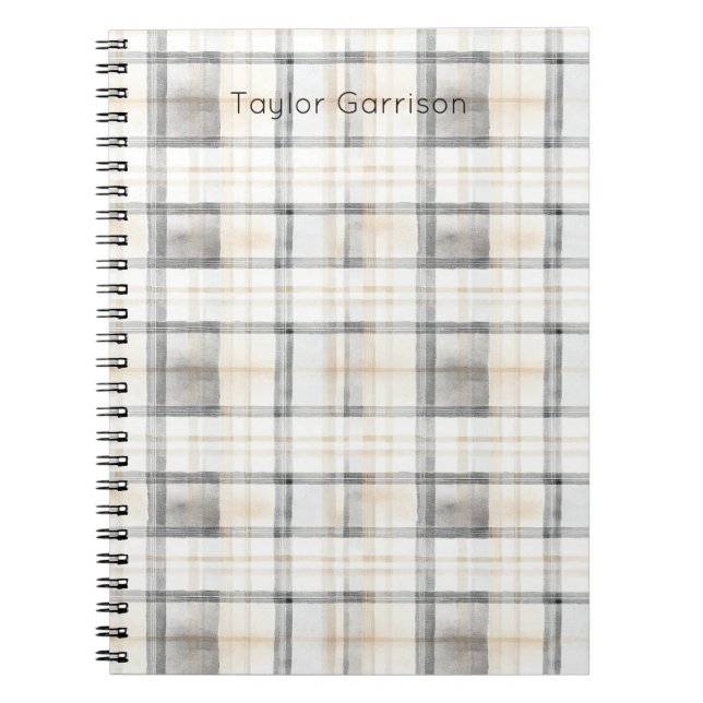 Caderno Espiral Cream Grey Yellow Plaid Stripes (Frente)
