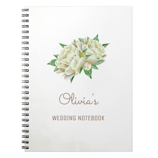 Caderno Espiral Cream Peony Flowers Notebook de Planejamento de Ca (Frente)