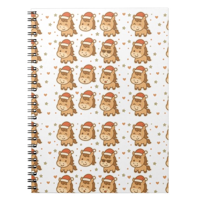 Caderno Espiral Create a cute horse wearing a tiny Christmas hat (Frente)