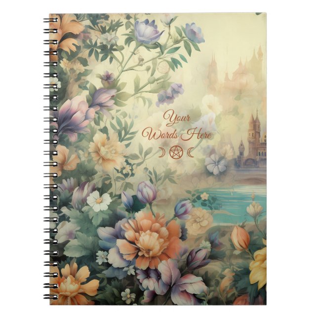 Caderno Espiral Create Your Own Romantic Castle Lake Garden Floral (Frente)