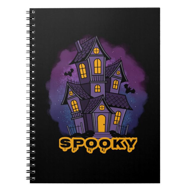Caderno Espiral Creepy Purple Mansion Spooky Haunted House (Frente)
