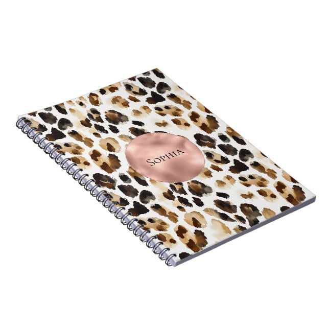 Caderno Espiral Creme Castanho Leopardo Rosa Glam Dourado (Lado Direito)
