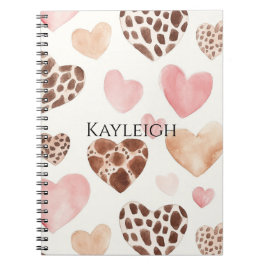 Caderno Espiral Creme cor-de-rosa Corações Leopardo Castanho Anive
