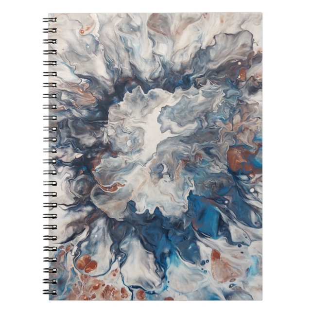 Caderno Espiral Creme de Cinza de bronze Abstrato azul contemporân (Frente)