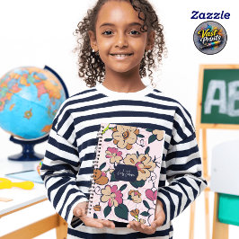 Caderno Espiral Creme Floral Meadow Rosa Botânico Nome Personaliza