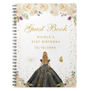 Caderno Espiral Creme Loiro Floral Cabelo Princesa Festa de Aniver