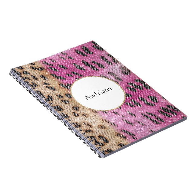Caderno Espiral Creme Rosa Leopard Animal Sparkle (Lado Direito)