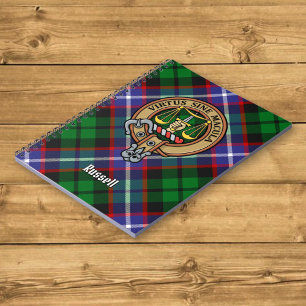 Caderno Espiral Crest do Clã Russell sobre Tartan