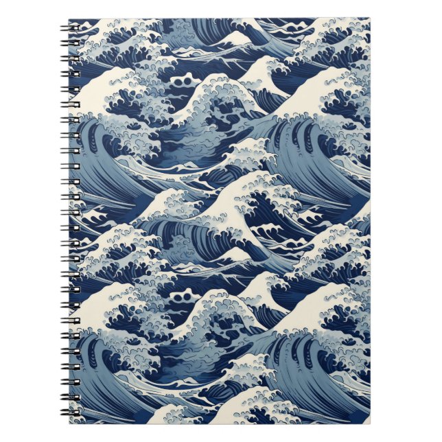 Caderno Espiral Crestas Epheméricas: Ondas Hokusai Reimaginadas (Frente)