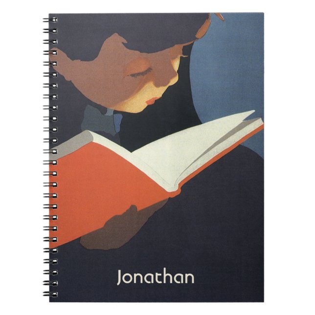 Caderno Espiral Criança Antiga Lendo um Livro da Biblioteca (Frente)