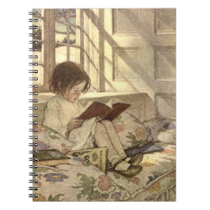 Caderno Espiral Criança Antiga Lendo um Livro, Jessie Willcox Smit
