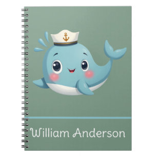Caderno Espiral Criança Baleia Azul Escola Personalizada Fofa