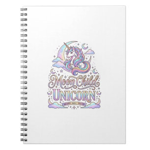 Caderno Espiral Criança da Lua Unicórnio Unicórnio Design Original