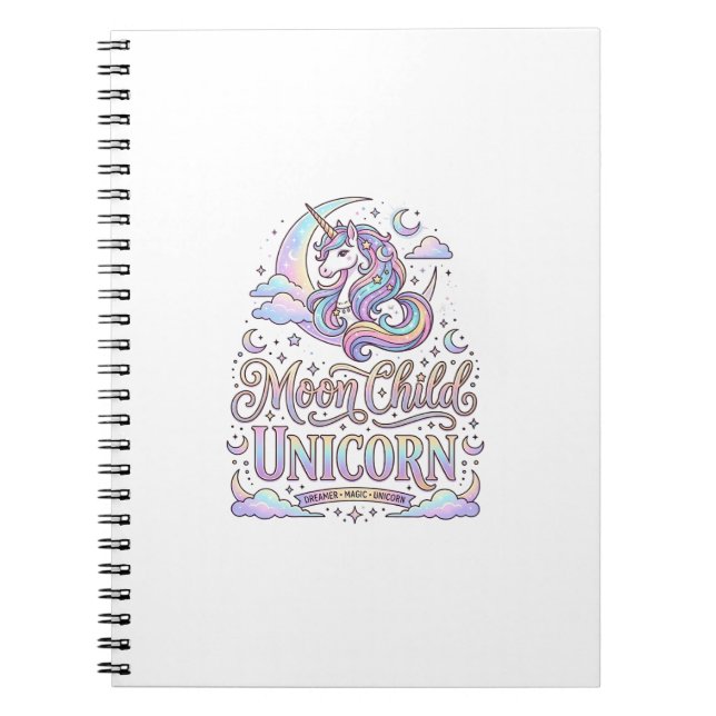 Caderno Espiral Criança da Lua Unicórnio Unicórnio Design Original (Frente)