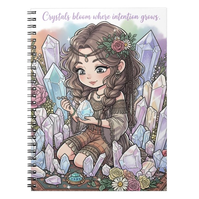 Caderno Espiral Criança Flor Mística com Quartzo (Frente)