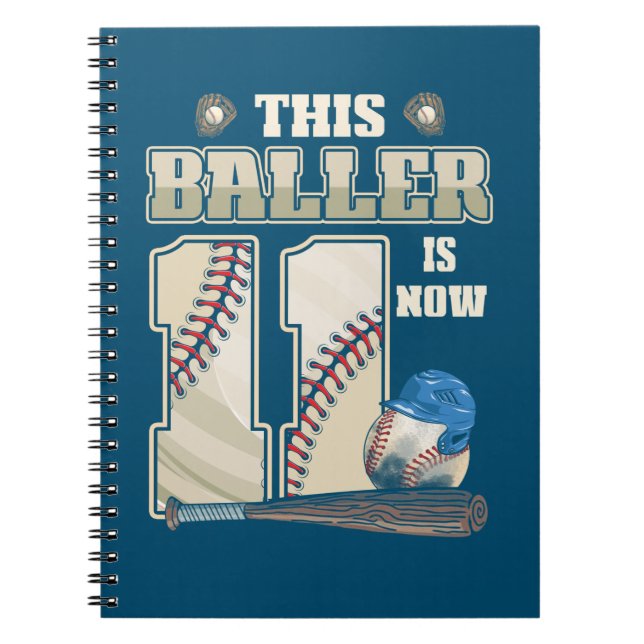 Caderno Espiral Crianças 11 Birthday Baseball Boy Onze Anos (Frente)
