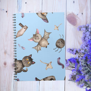 Caderno Espiral Crianças Bonitas Padrões de Dia das Bruxas de Aran