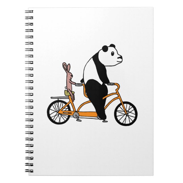 Caderno Espiral Crianças de bicicleta de Tandem de Panda e Coelho (Frente)