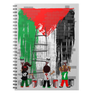 Caderno Espiral Crianças de Gaza Pintando a Bandeira da Palestina