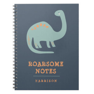 Caderno Espiral Crianças Divertidas Dinossauro Azul e Laranja Pers