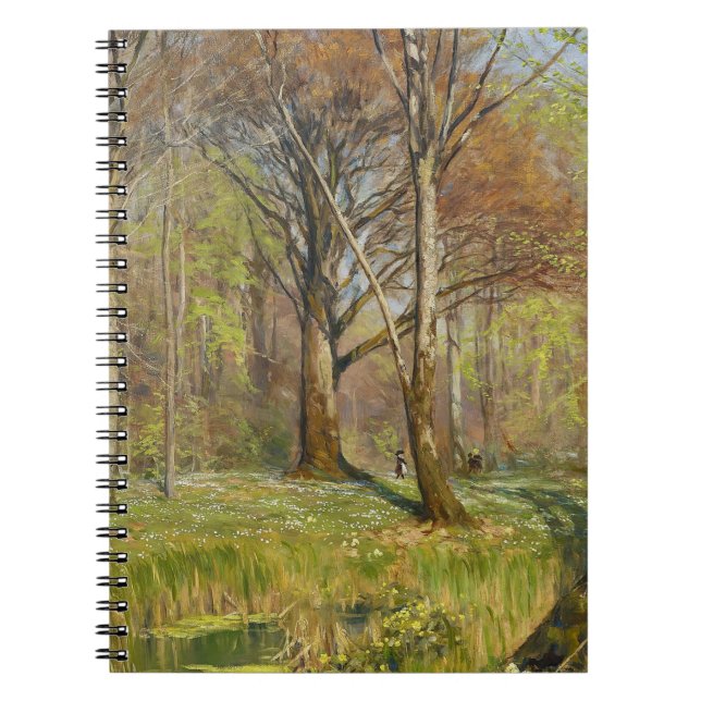 Caderno Espiral Crianças na floresta de primavera H.A. Brendekilde (Frente)