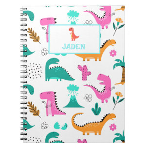 Caderno Espiral Crianças Nome Mochila Dinausor de volta à escola