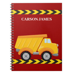 Caderno Espiral Crianças Vermelhas de Caminhão de Construção de Me