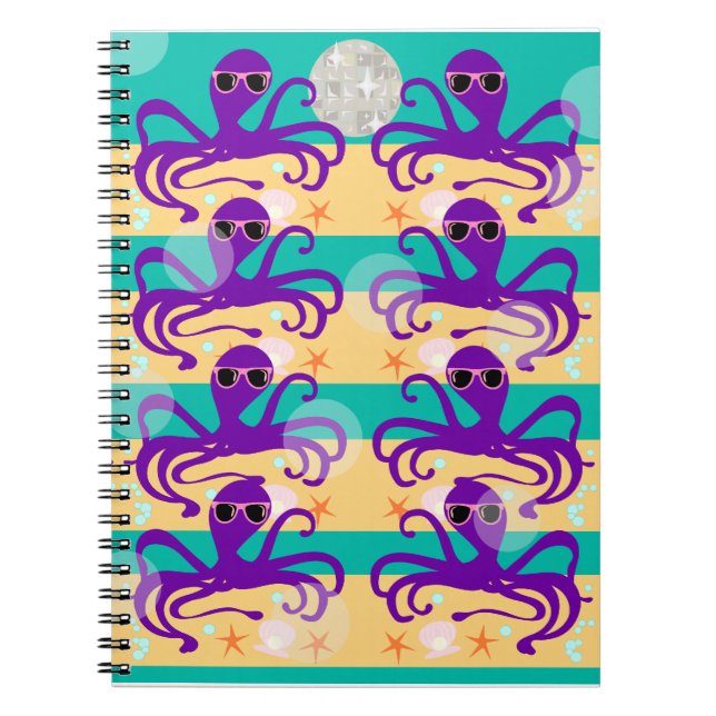 Caderno Espiral Criatura do Mar de Cuta do Octopus de Partido Octo (Frente)