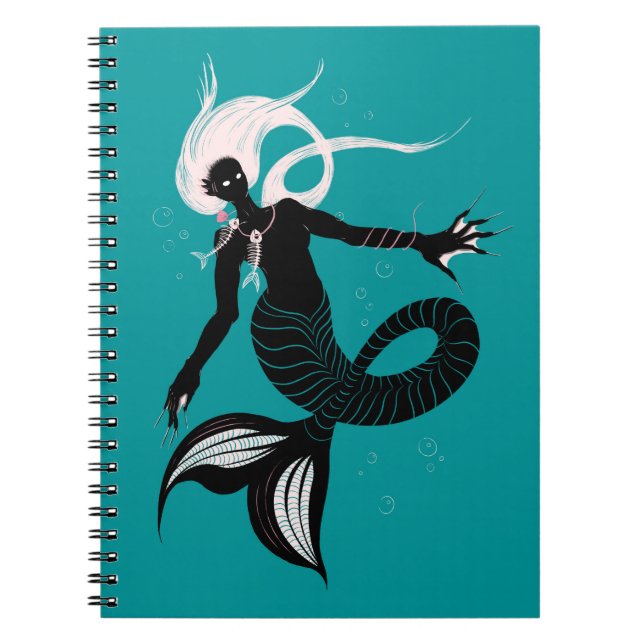Caderno Espiral Criatura Do Mar De Fantasia Gótica Sereia Escura (Frente)