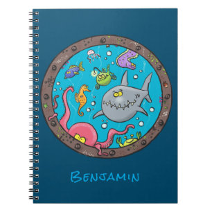 Caderno Espiral Criaturas marinhas engraçadas desenho submarino 2