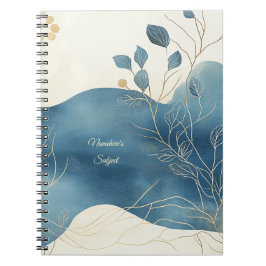 Caderno Espiral Crie Seu Próprio Floral Azul Ondulado Minimalista 