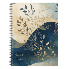 Caderno Espiral Crie Seu Próprio Floral Azul Ondulado Minimalista