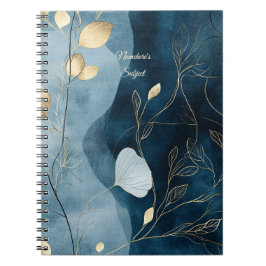 Caderno Espiral Crie seu próprio floral minimalista dourado azul