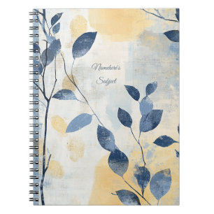 Caderno Espiral Crie Seu Próprio Minimalista de Folhas Azuis Ensol