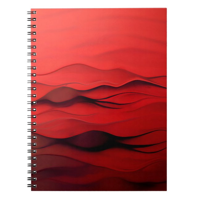 Caderno Espiral Crimson Flow – Abstract Red Waves of Motion (Frente)