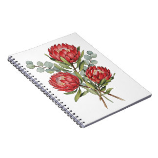 Caderno Espiral Crimson Protea Bouquet Watercolor