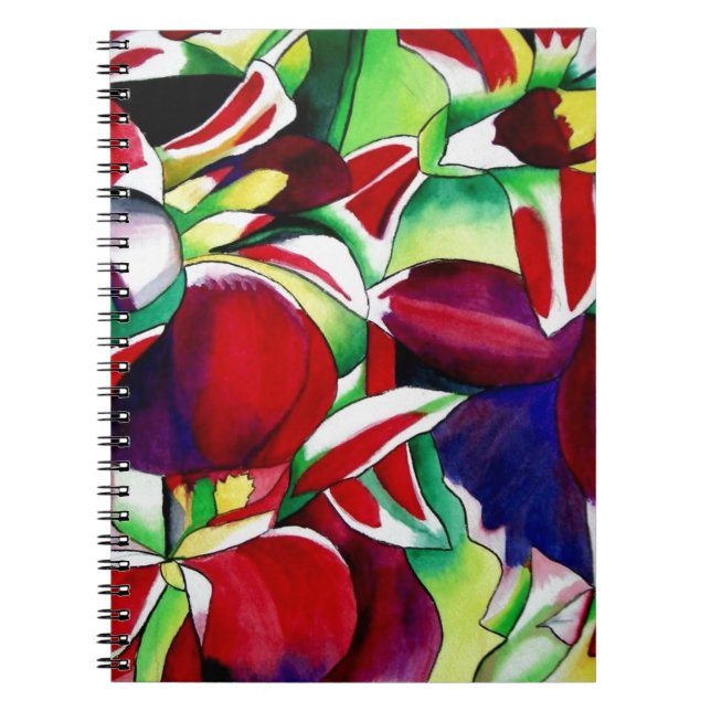 Caderno Espiral Crimson tropical Singapore Orchids flower art (Frente)