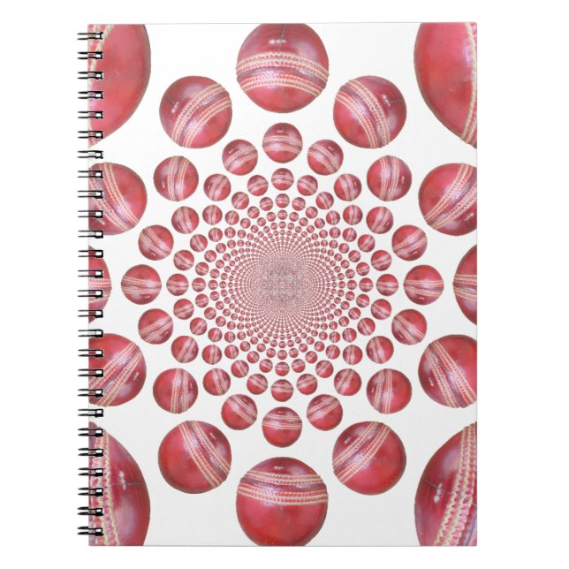 Caderno Espiral Crimson Vortex: Linda Bola de Críquete Vermelho (Frente)