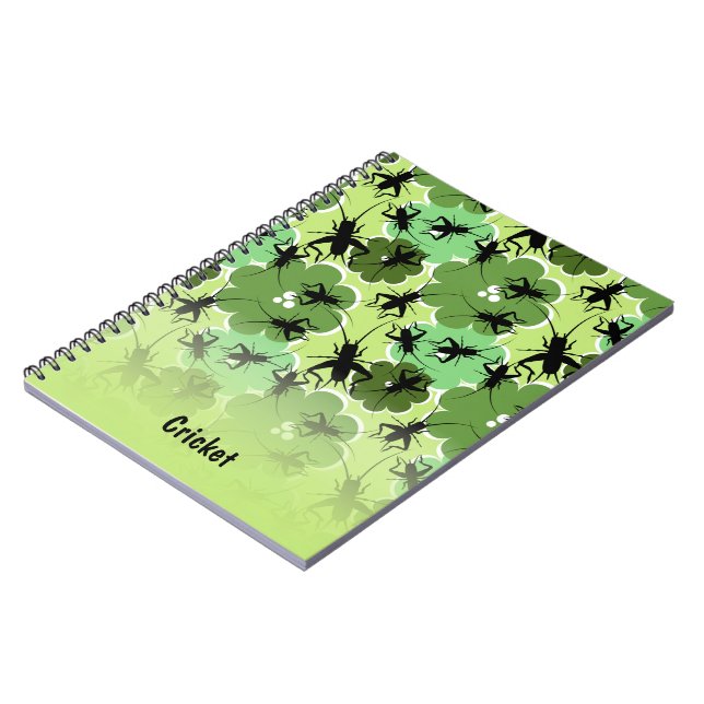 Caderno Espiral Críquete Floral Padrão Verde + Preto (Left Side)