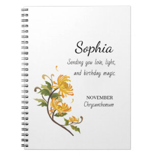 Caderno Espiral Crisântemo de Novembro Aniversário Personalizado